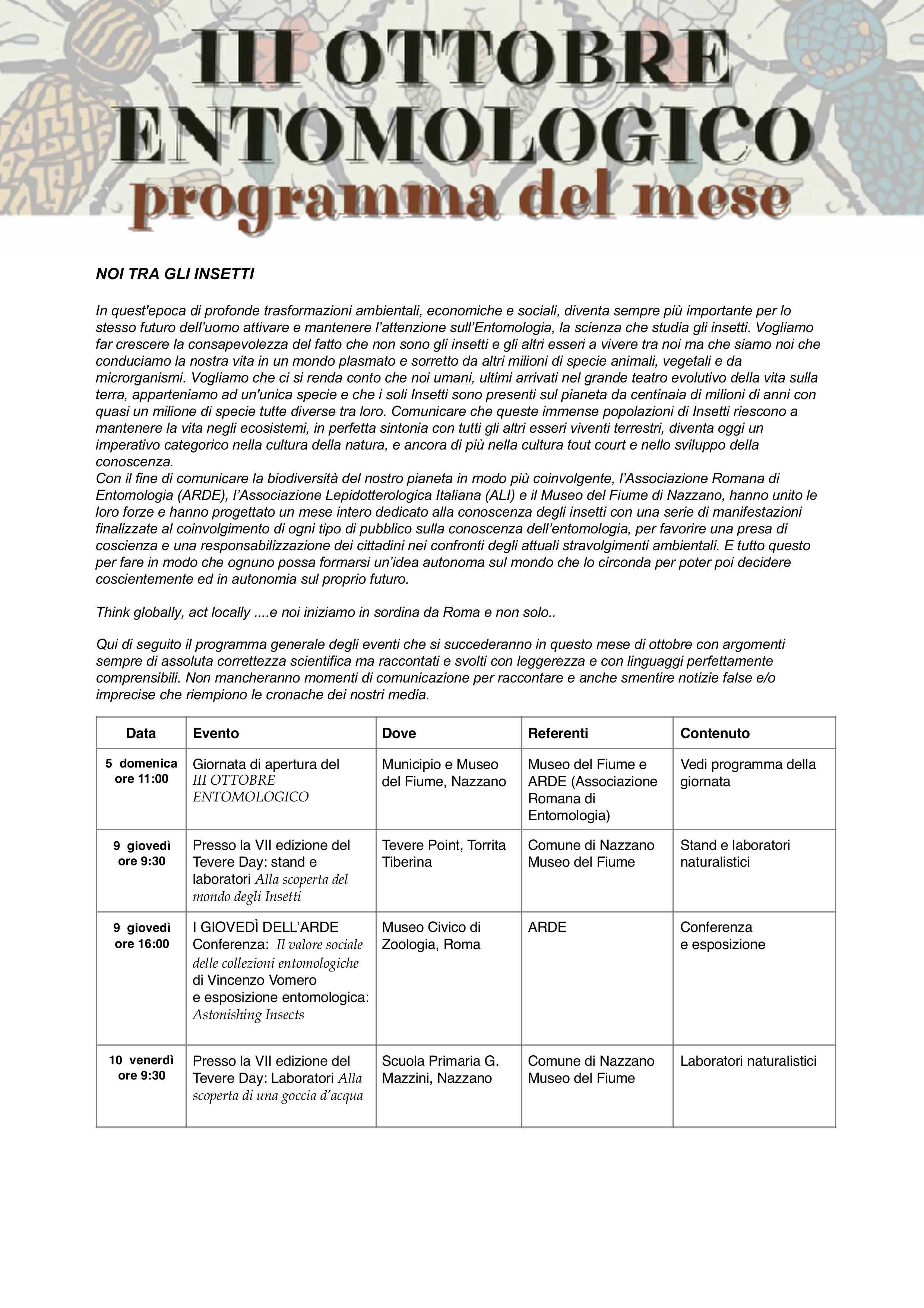 Programma Ottobre Entomologico