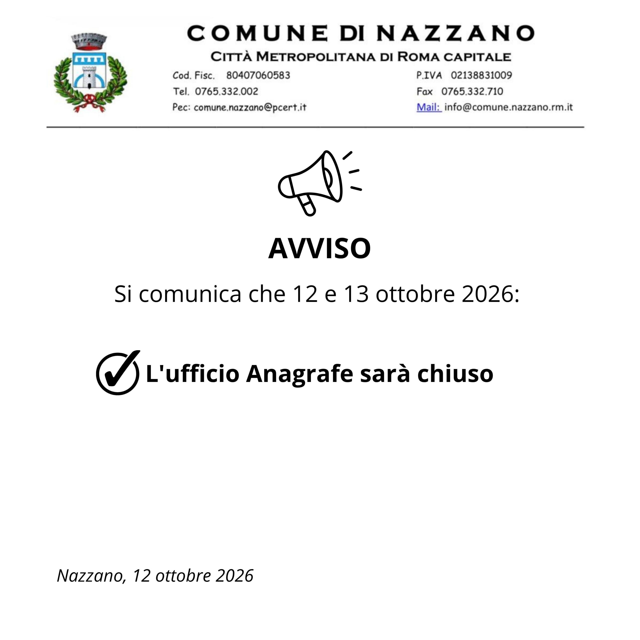 Avviso Si comunica che